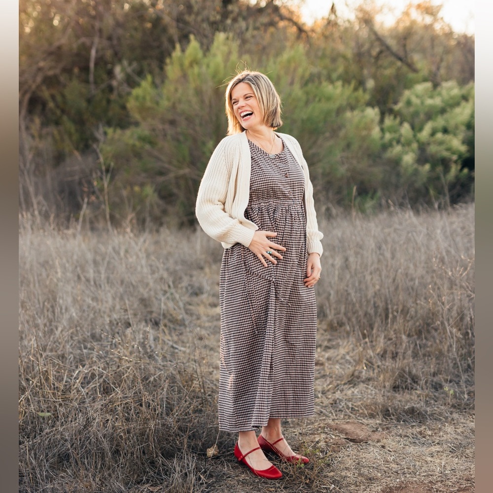 Rujuta Sheth Blythe Dress Neutral Chex ONE SIZE EXTREMELY MATERNITY FRIENDLY.